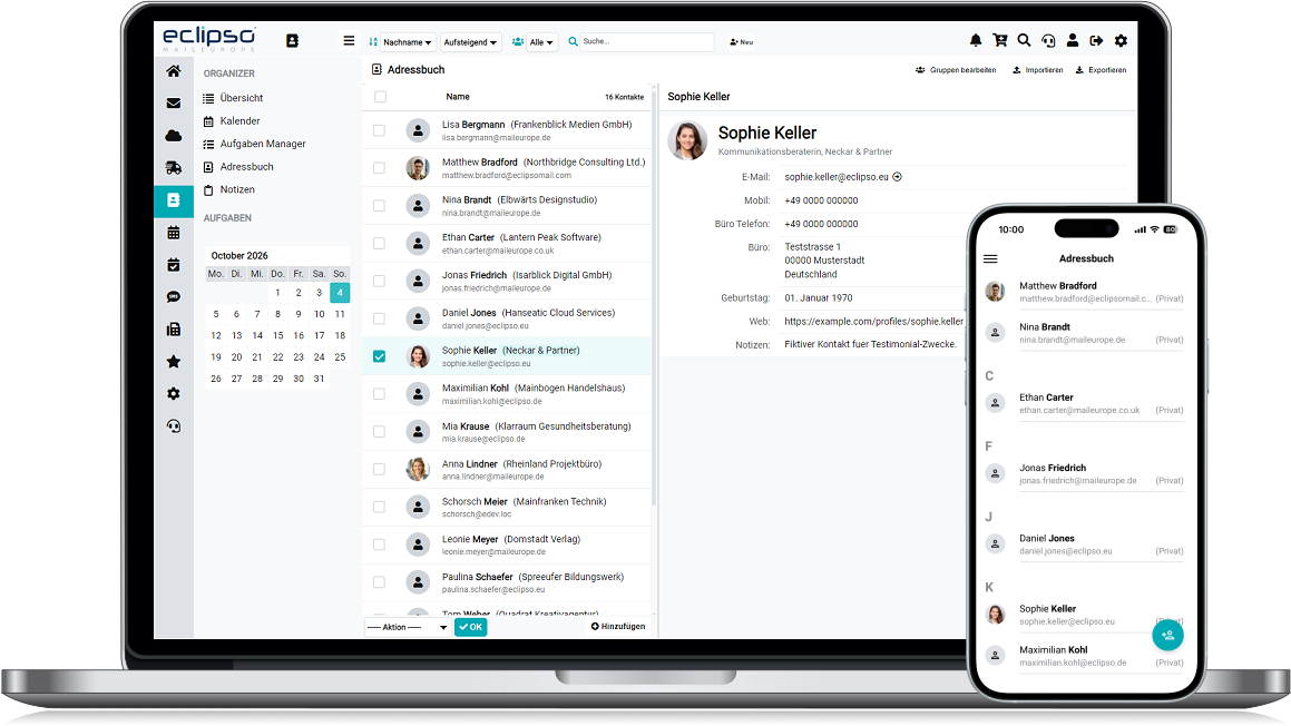 eclipso Adressbuch - Verwalten Sie Ihre Kontakte online