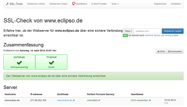 SSL-Webserver-Check von www.eclipso.de SSL-Webserver-Check